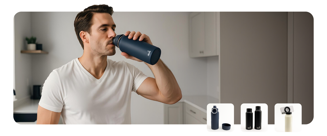 Sipsta Insulated Water Bottle with Magnetic Phone Holder Lid – In Action